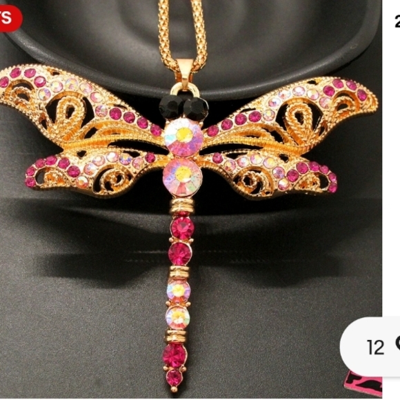 Betsey Johnson Jewelry - Betsey Johnson Gold Pink Dragonfly Necklace
